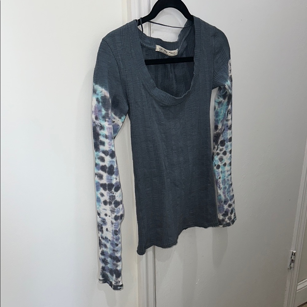 We The Free Gray Fitted Ribbed ribbed Long Sleeve top